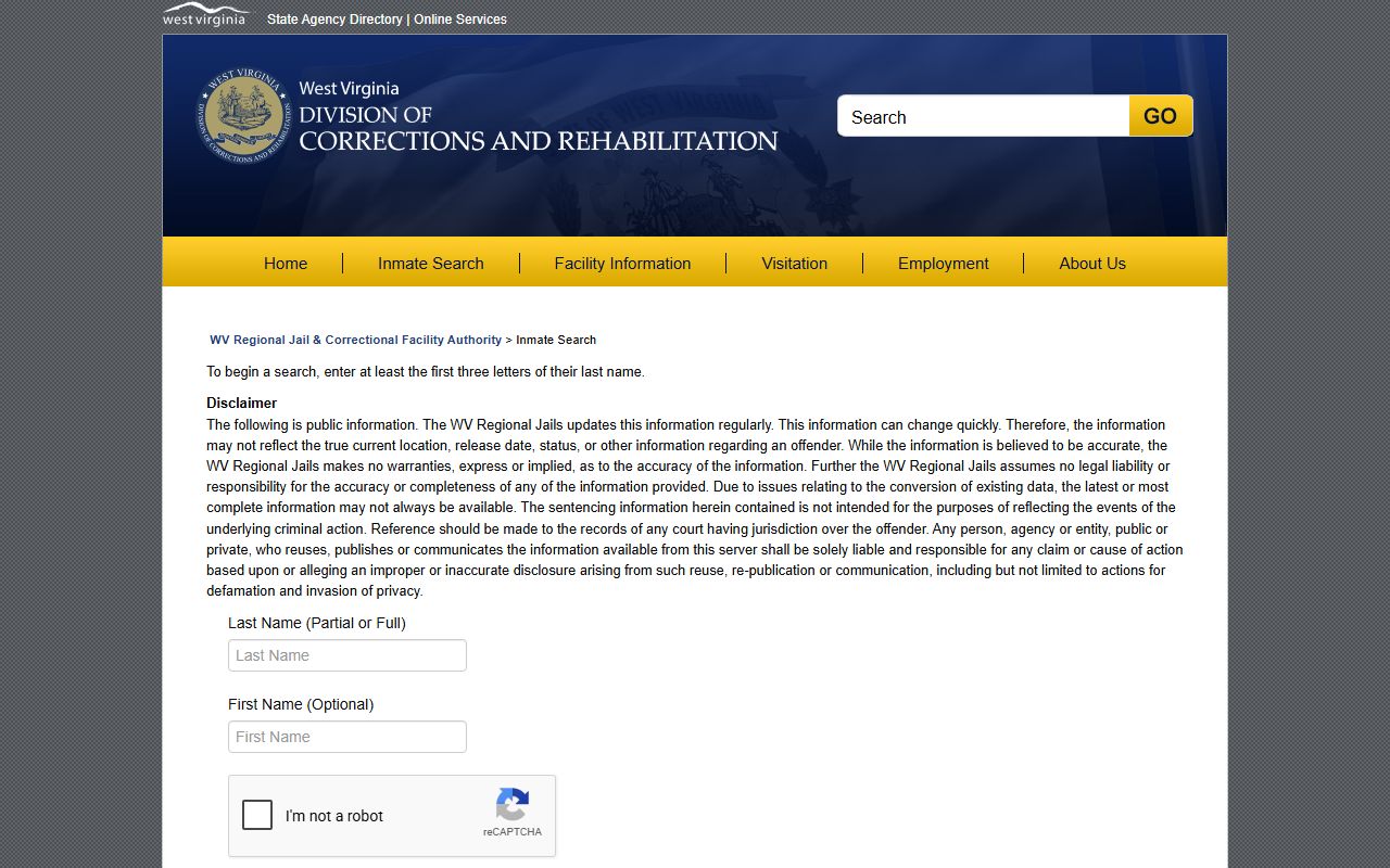 Summers County inmate search through WV regional jail offender search